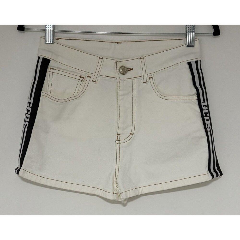 GCDS Women’s Cream 2” Denim Logo Jean Shorts Size Small Rare Made In Italy